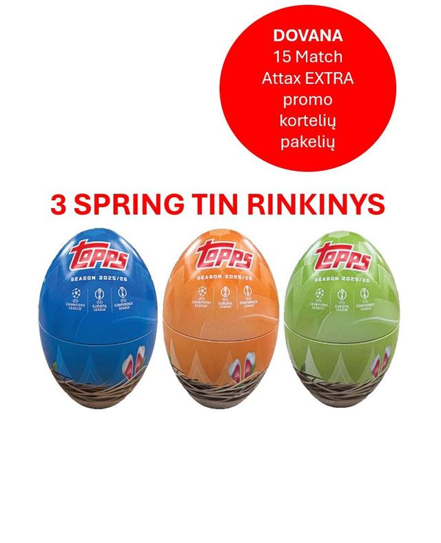 (Naujiena!) Specialus rinkinys - 3 vnt. Topps UEFA Club Competitions 2025-26 - Spring Tin