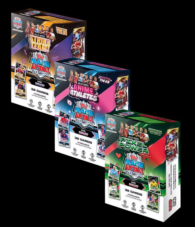 (2026 m. Naujiena!) UEFA Champions League Match Attax 2026/2027 kortelių papildymo rinkinys metalinėje dėžutėje (Booster Tin)